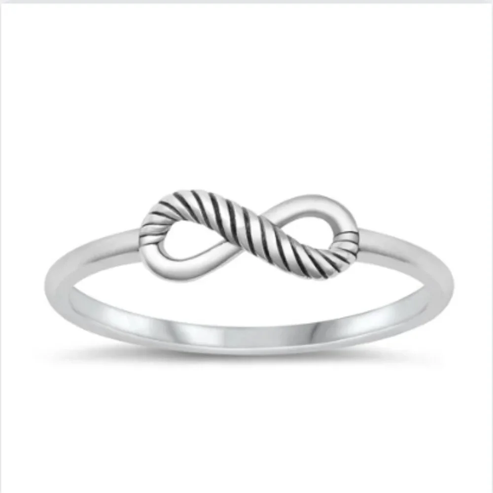 925 Sterling Silver Infinity Rope Ring w/ polishing cloth Size 6 NEW